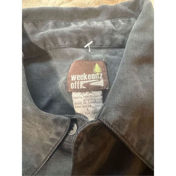 Weekendz off long sleeve relaxed carbon tencel button up pocket shirt L - Picture 5 of 5